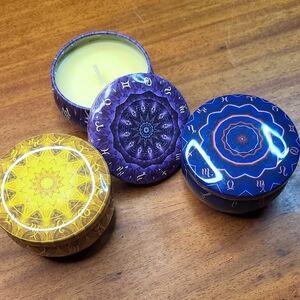 Decorative Scented Candle Set - Purple, Yellow, and Blue